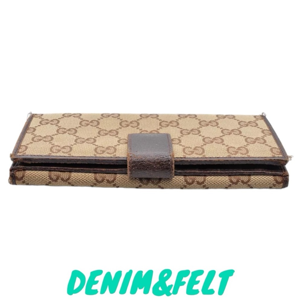 Gucci GG Monogram Canvas Long Wallet Brown Leather Trim Vintage Logo Bar - Picture 7 of 11